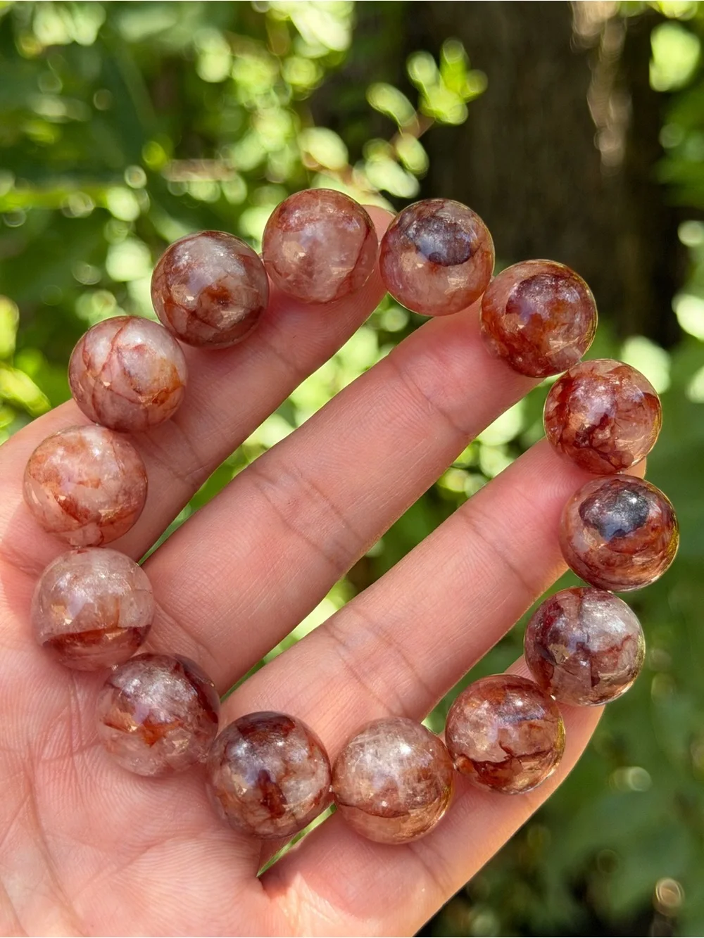 15mm Red Strawberry Quartz Beaded Stretch Bracelet 2062